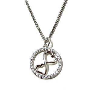 Sterling Silver 925 CZ Infinity Heart Circle Pendant Necklace